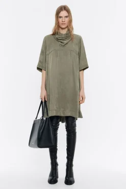 Mujer BIMBA Y LOLA Vestidos Y Monos<Vestido Cuello Panuelo Fluido Caqui