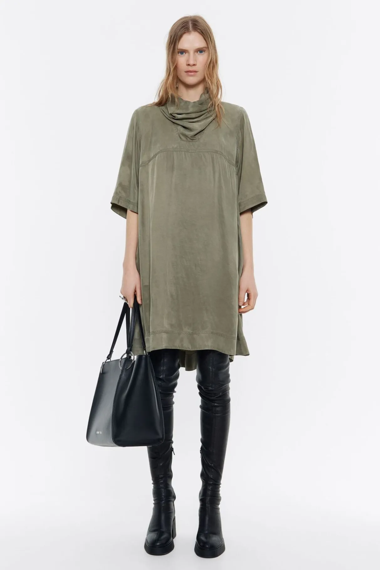 Mujer BIMBA Y LOLA Vestidos Y Monos<Vestido Cuello Panuelo Fluido Caqui