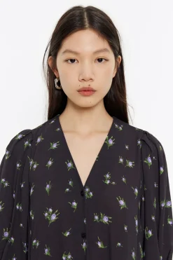 Mujer BIMBA Y LOLA Vestidos Y Monos<Vestido Fluido Midi Flowers Negro