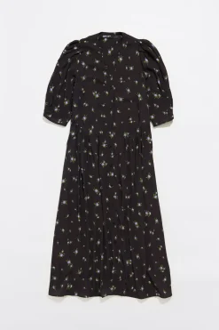 Mujer BIMBA Y LOLA Vestidos Y Monos<Vestido Fluido Midi Flowers Negro