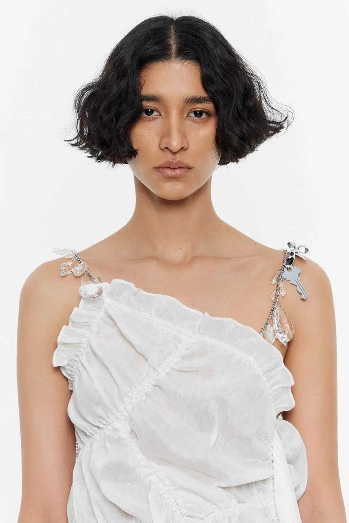 Mujer BIMBA Y LOLA Vestidos Y Monos<Vestido Fruncido Cadenas Marfil