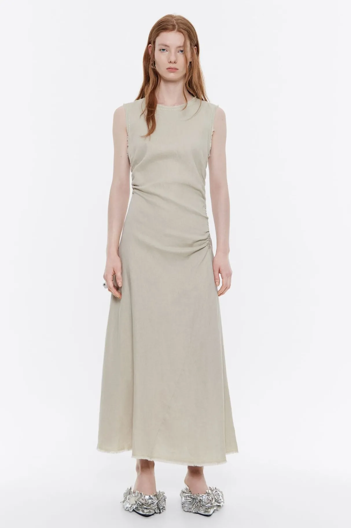 Mujer BIMBA Y LOLA Vestidos Y Monos<Vestido Midi Desflecado Lino Arena Lavado