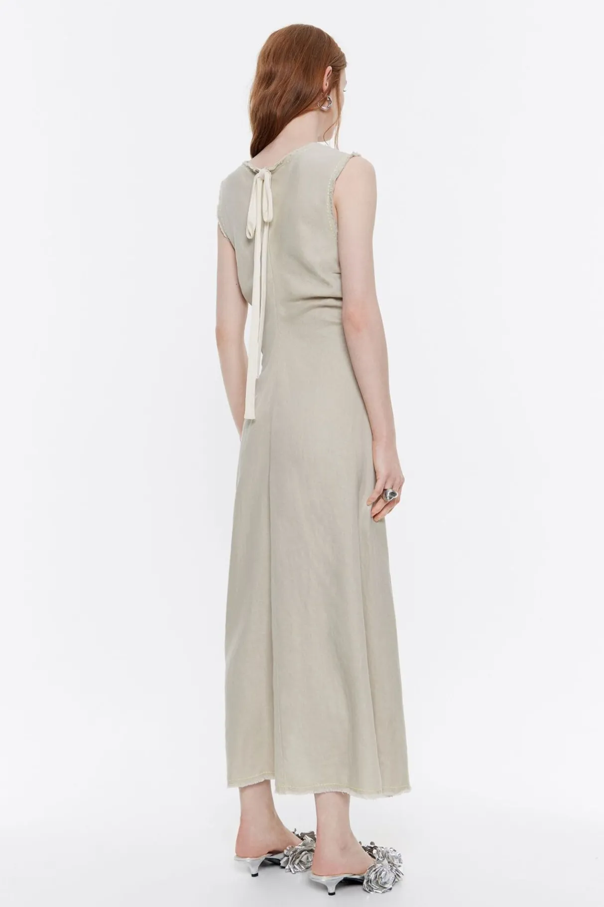 Mujer BIMBA Y LOLA Vestidos Y Monos<Vestido Midi Desflecado Lino Arena Lavado