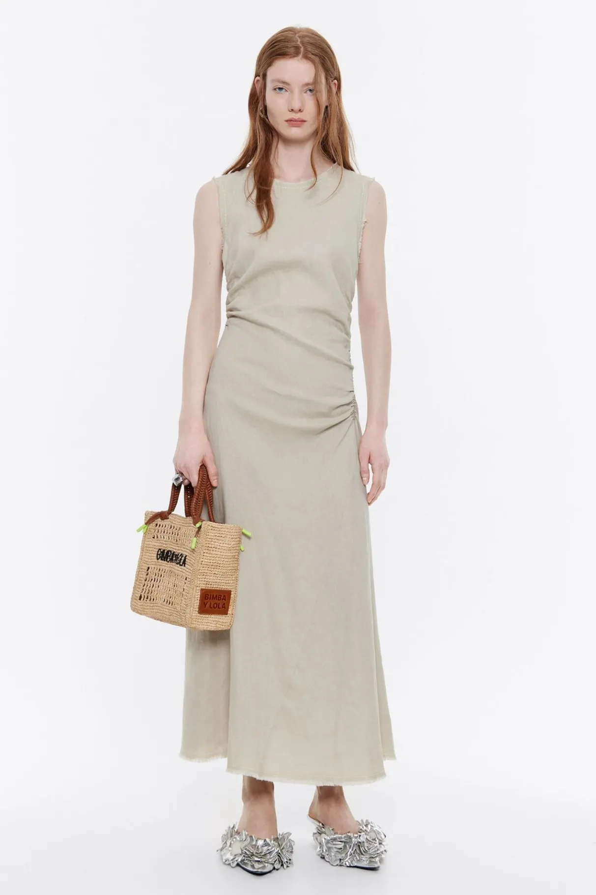 Mujer BIMBA Y LOLA Vestidos Y Monos<Vestido Midi Desflecado Lino Arena Lavado